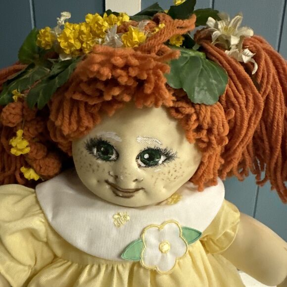 Vtg Handmade Jointed Cloth 18" Big Red Yarn Hair Rag Doll Rosebud Outfit 2001 - Picture 3 of 11